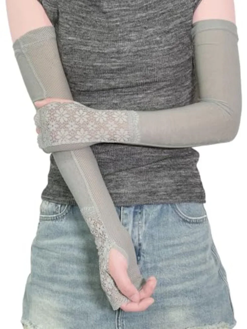 Lace Ice Silk Arm Sleeves for Women UV Sun Protection